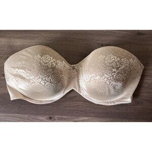 SOMA Stunning Support, Nude Beige Lace And Satin Strapless U/W Bra, Lined 44DDD